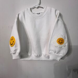 Girls White Sweatshirt with Smiley Elbow Patches